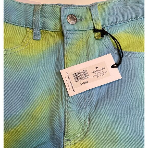 NWT Revolve WEWOREWHAT Flare Bell Short Stretch Denim~Tie‎ Dye~Retro~Boho~26 - Picture 4 of 10
